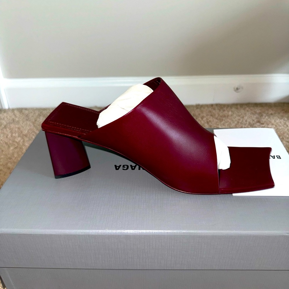 Balenciaga Open Toe Mules- Calf Leather “Velvet Cherry” Burgundy